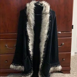 Long cardigan fur sweater with lace NWT